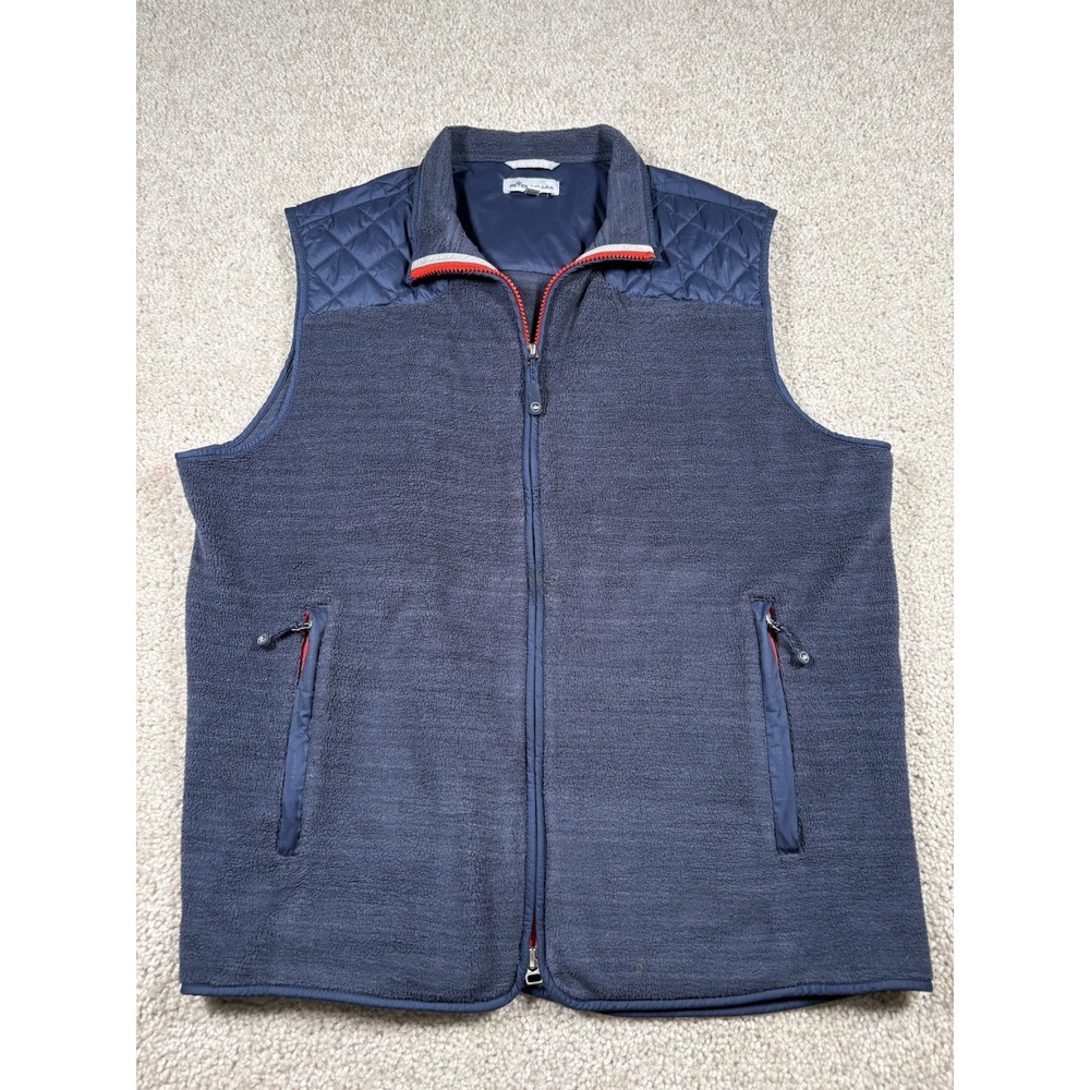 Peter Millar Crown Men's Size M Golf Fleece Zipper Green/Blue Quilted Vest Med